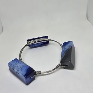 Blue stone, silver wired bracelet